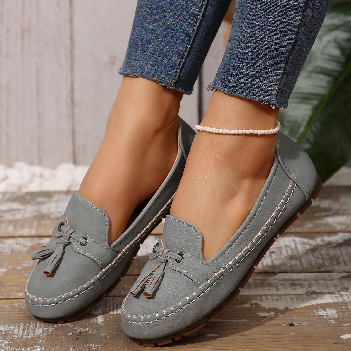 Women's Round Head Loafers Fashion Non-slip Soft Comfortable Flats Shoes casual slippers