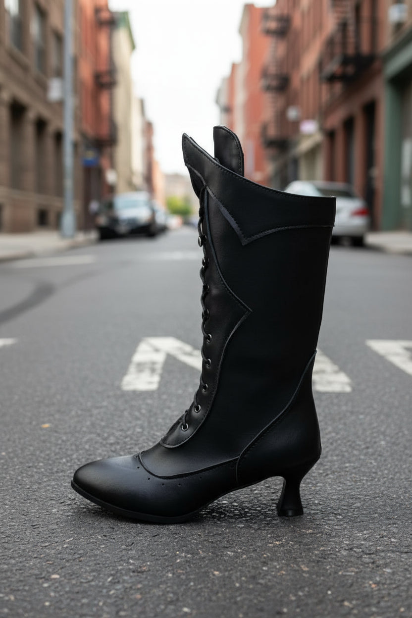 Lace-up Martin Boots Wine Cup Heel Round Toe Large Size Women's Boots