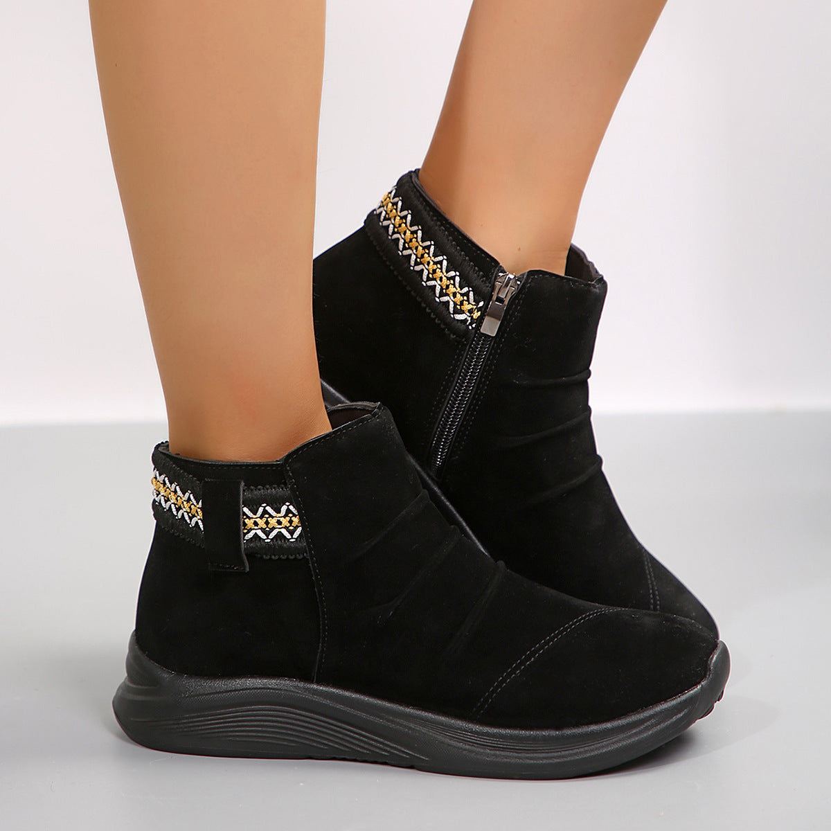 Round Head Women's Autumn And Winter Frosted Martin Boots Casual All-matching