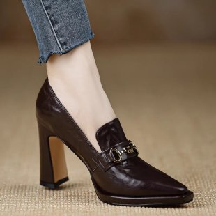 Retro Chunky-heel Pointed-toe Professional Womens Pumps
