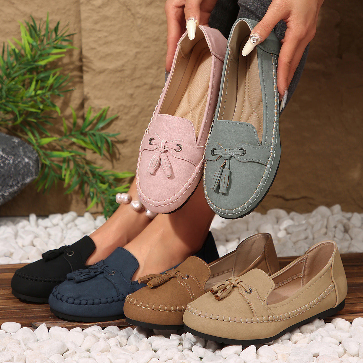 Women's Round Head Loafers Fashion Non-slip Soft Comfortable Flats Shoes casual slippers