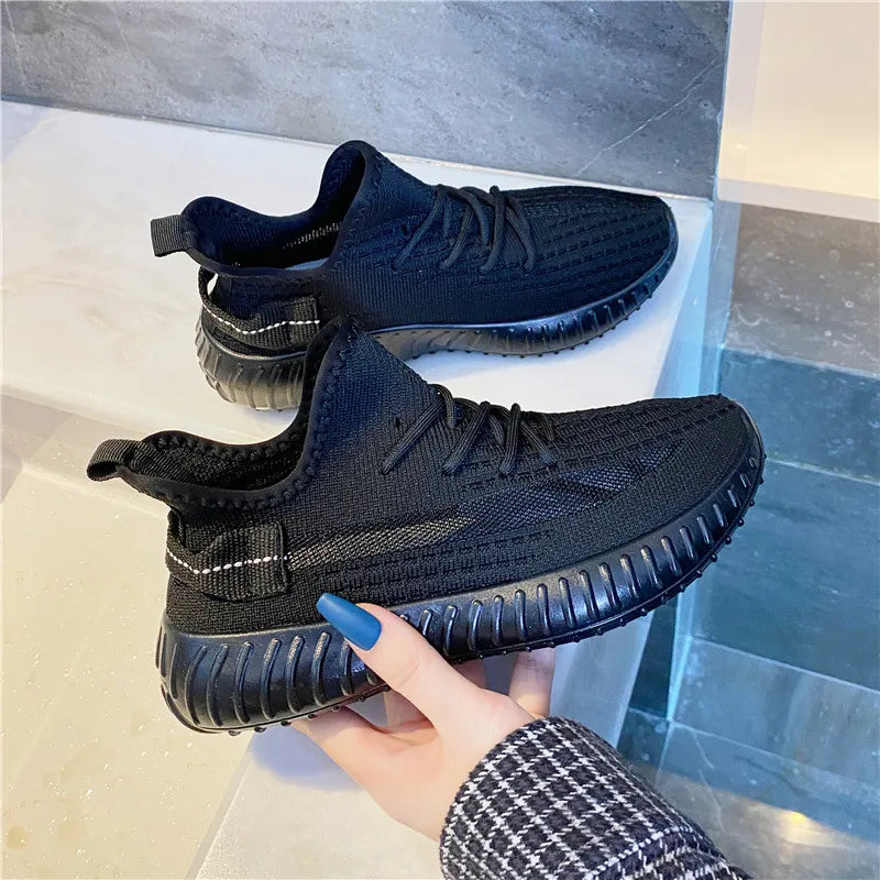 Mesh Lace-Up Platform Athletic Shoes walking shoes