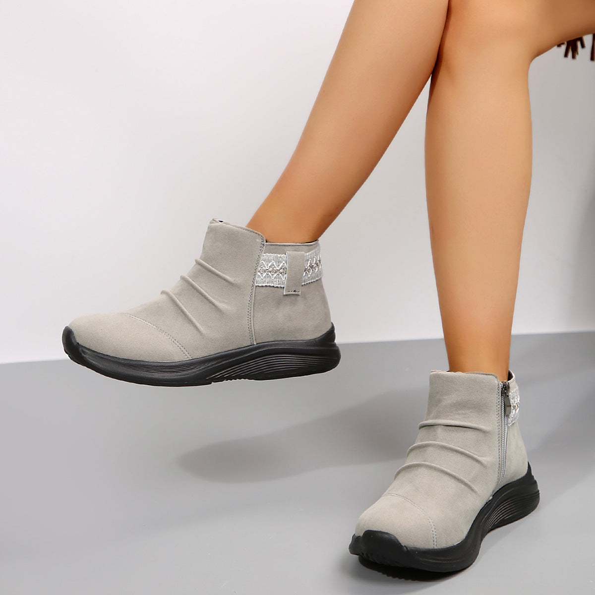 Round Head Women's Autumn And Winter Frosted Martin Boots Casual All-matching