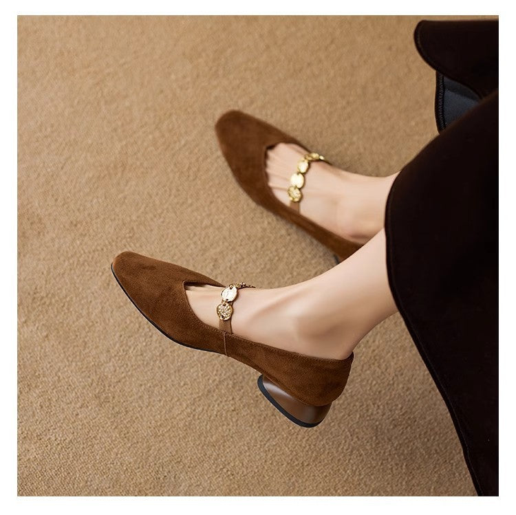 French Retro Square Toe Low-cut Suede Pumps Women's Autumn New
