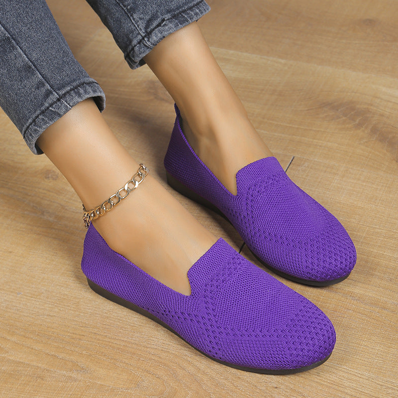 European And American Flat Flying Woven Low-cut Slip-on Hollow Solid Color Lazy Work Shoes CJ