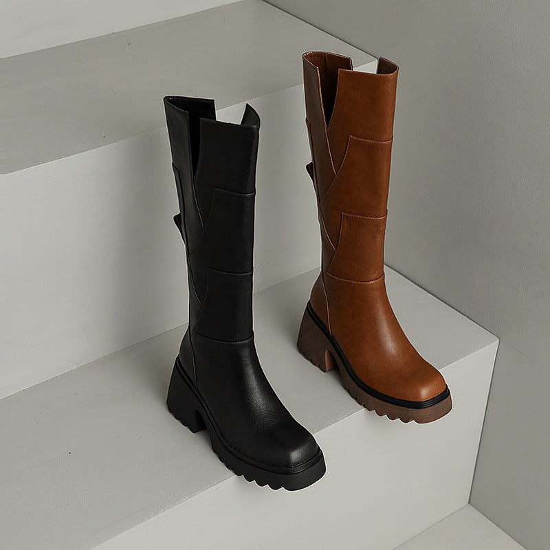 Brown Women's Platform Below The Knee Boots Boots