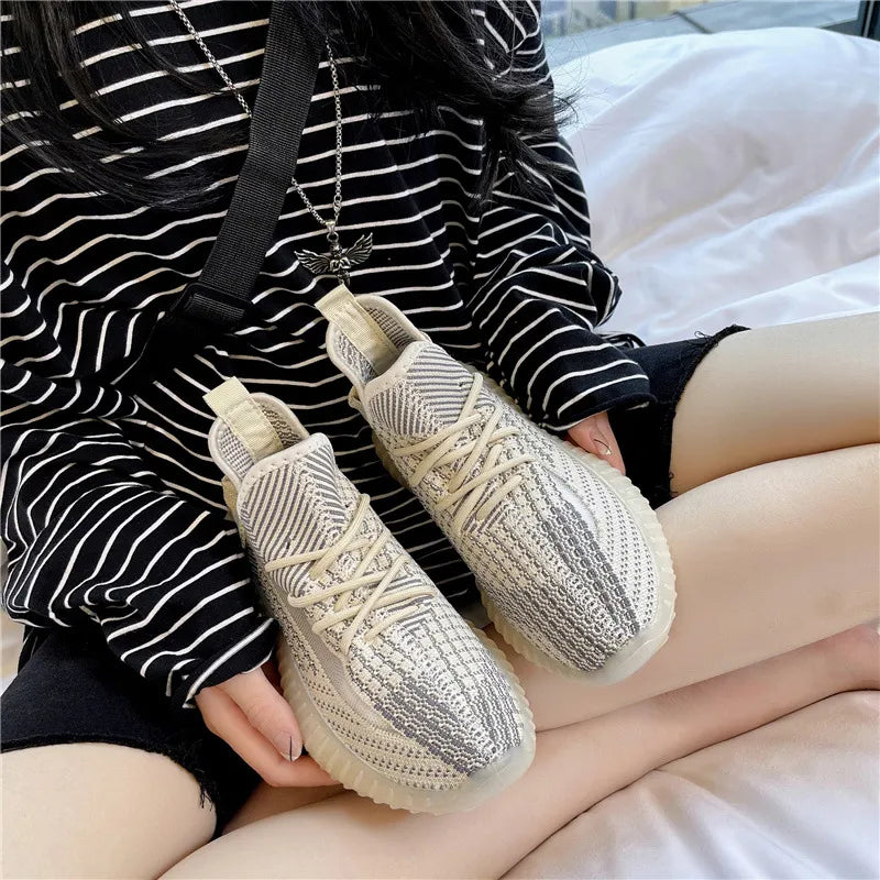 Mesh Lace-Up Platform Athletic Shoes walking shoes