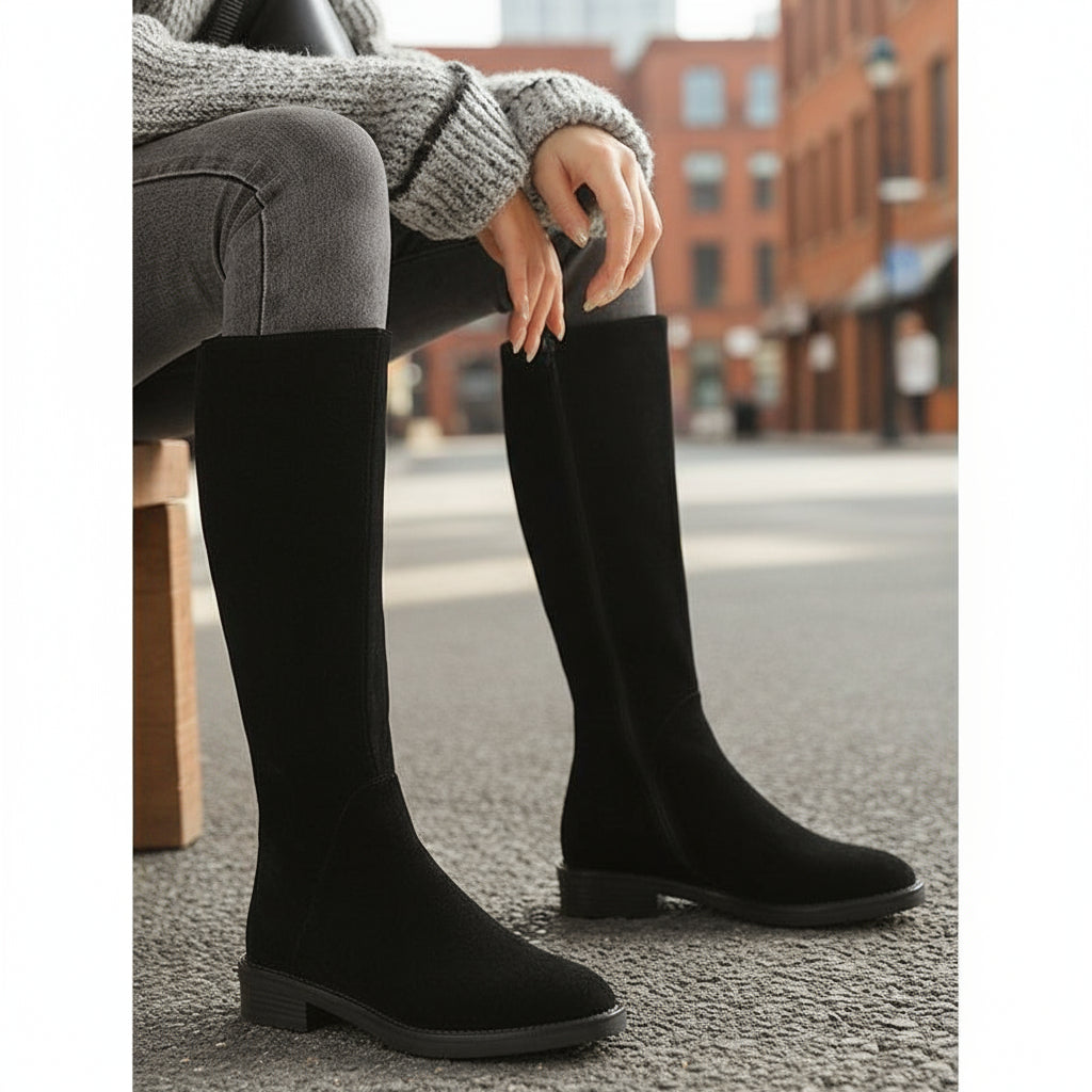 Women's Solid Color Fashion Frosted Long Martin Suede Boots