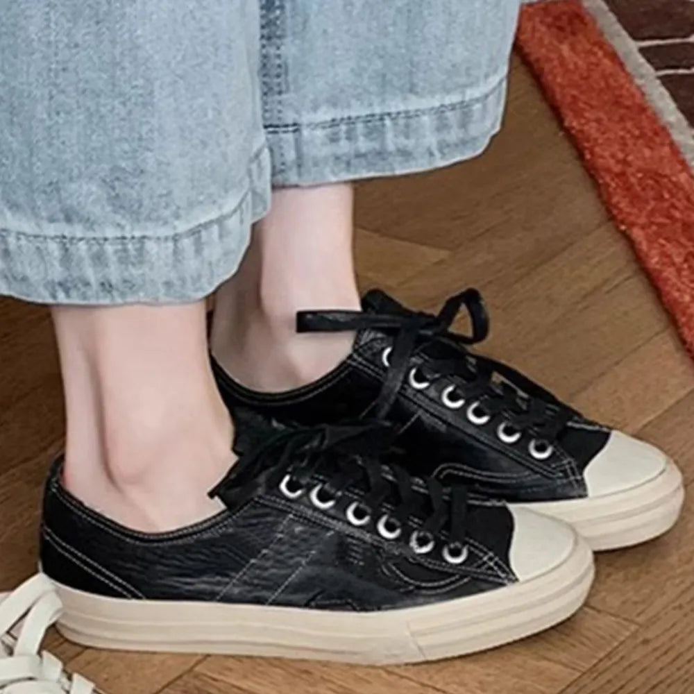 Cowhide made old dirty shoes retro lace up casual star board shoes women's small dirty shoes walking shoes