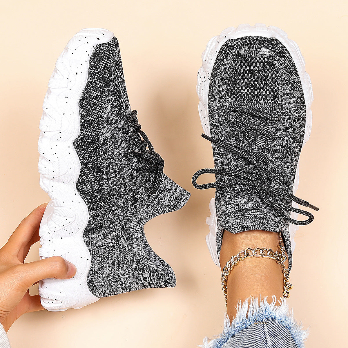 Women's Simple And Breathable Fly Woven Socks And Shoes walking shoes