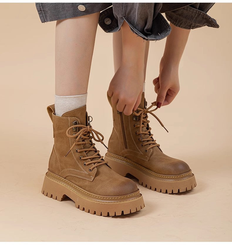 Women's Retro Height-Enhancing Mid-Calf Martin Boots