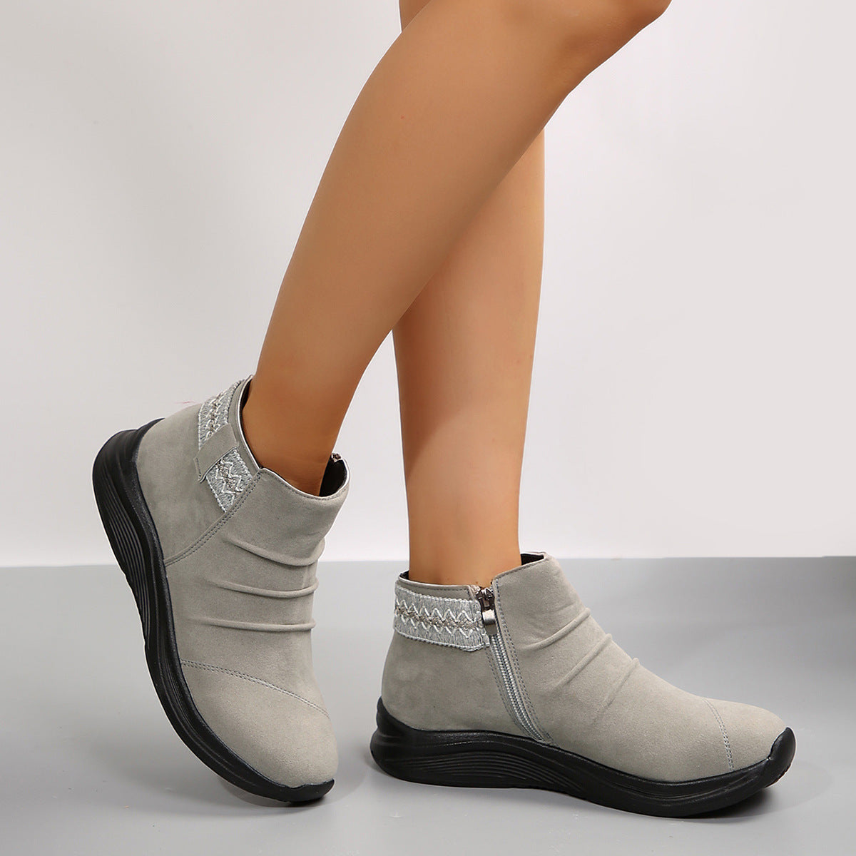 Round Head Women's Autumn And Winter Frosted Martin Boots Casual All-matching