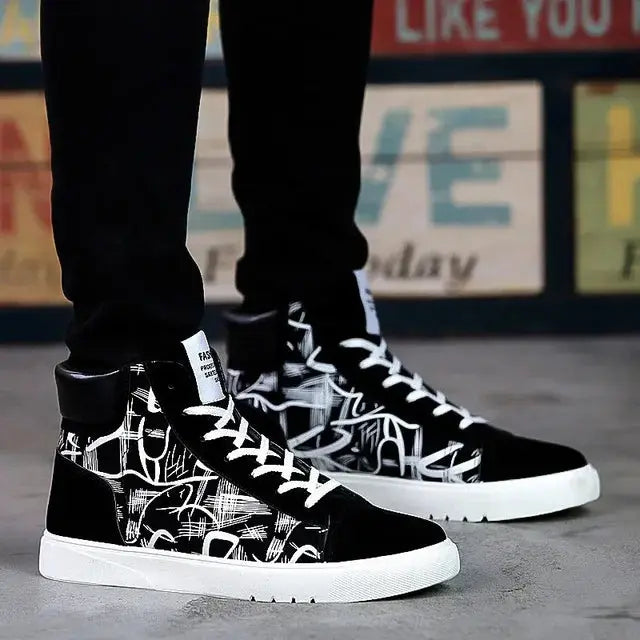 Vulcanized Canvas Shoes for Summer Graffiti High Top Sneakers
