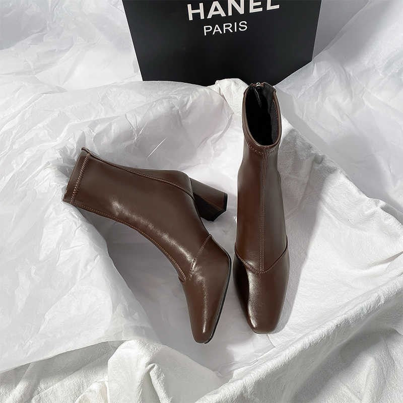 Soft Leather Back Zipper With Velvet To Show Skinny Boots CJ