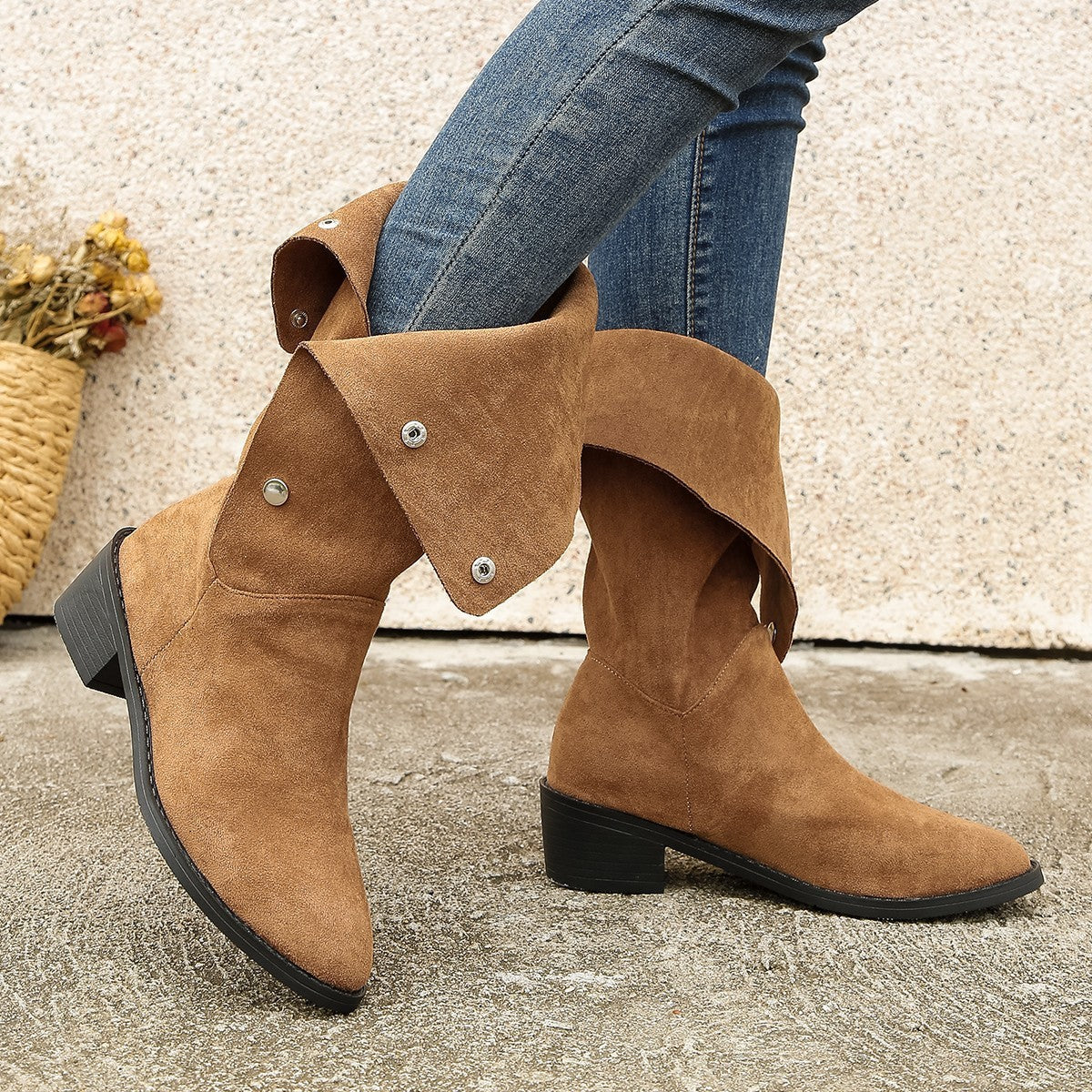 Mid-Calf Buckle Riding Boots