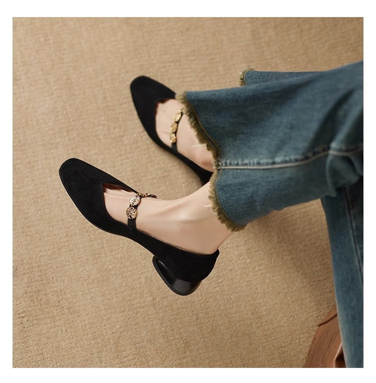 French Retro Square-Toe Suede Pumps – Women’s Low-Cut Autumn Style 