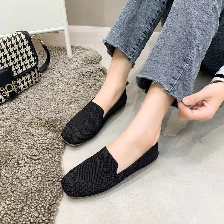 Women’s Low-Cut Square-Toe Flat Bottom Sneakers  walking shoes