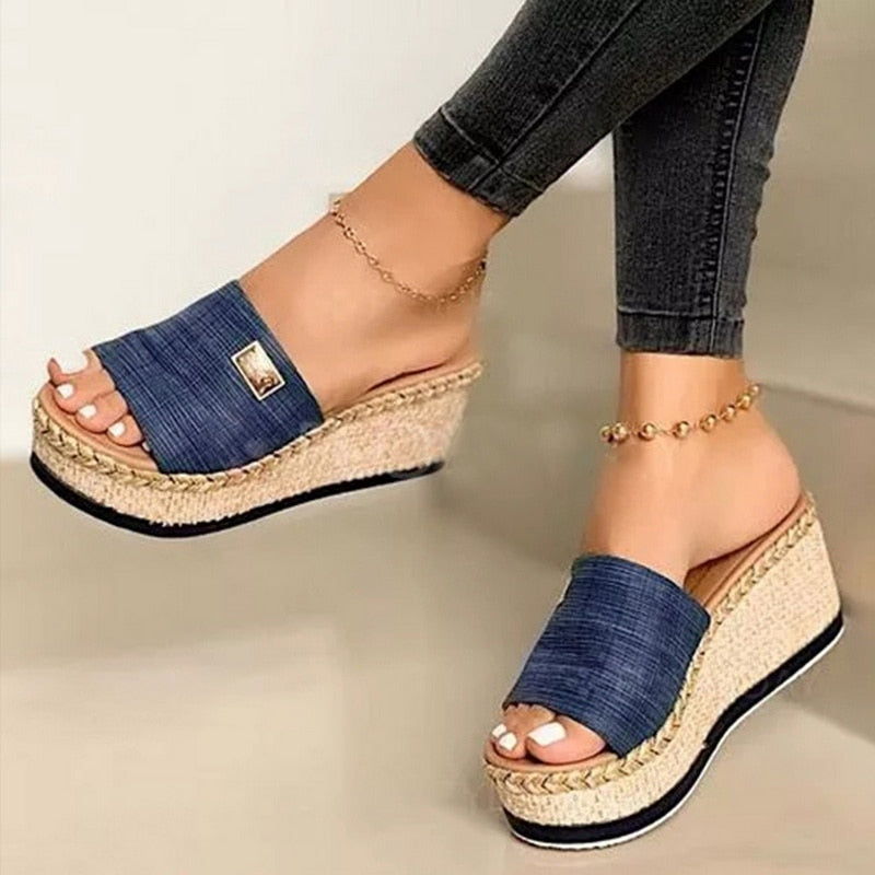 Puimentiua Platform Wedges Slippers Women Sandals New Female Shoes Fashion Heeled Shoes Casual Summer Slides Slippers Women  casual slippers