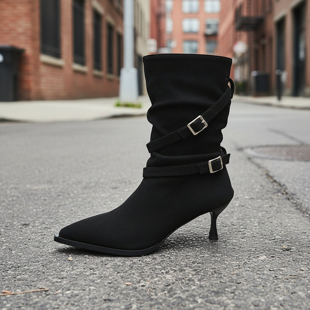 Pointed-Toe Suede Stiletto Ankle Boots Women 