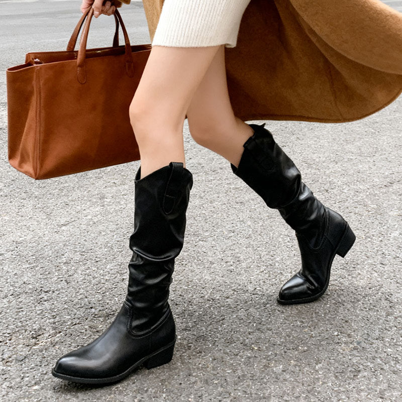 Chunky Heel Suede High-Top Riding Boots Women | Stepique