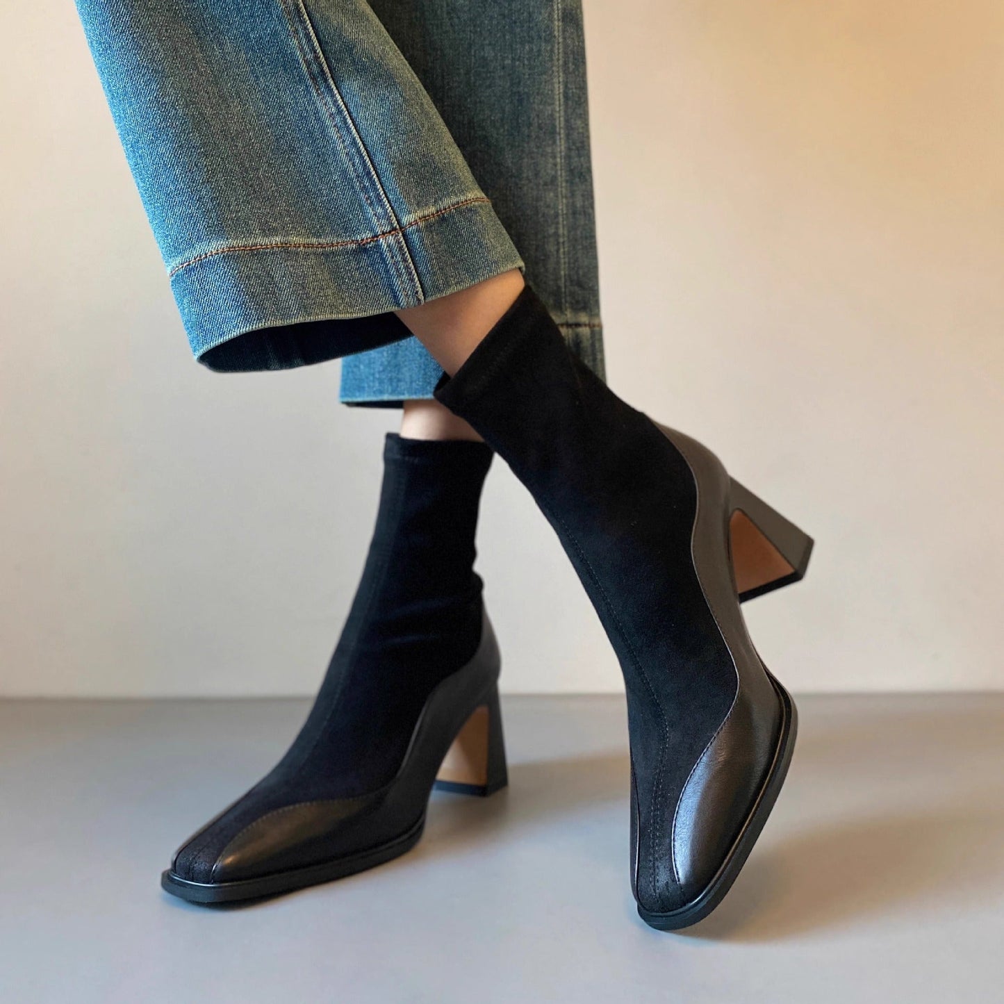 Retro New Chunky Heel High Heel Short Boots Women  Boots