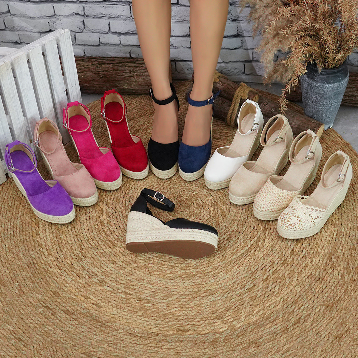 Platform Espadrille Sandals With Ankle Strap 