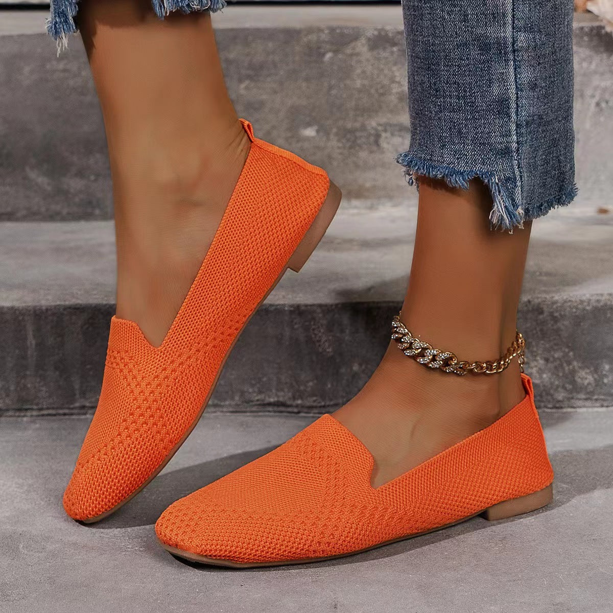 Women’s Low-Cut Square-Toe Flat Bottom Sneakers  walking shoes