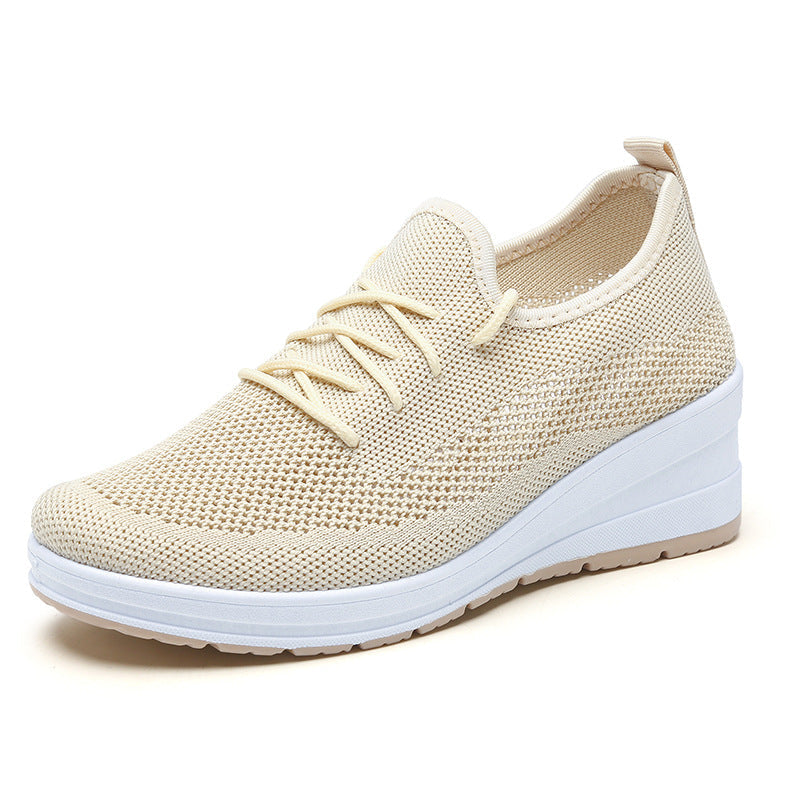 Mesh shoes women's inner height shoes breathable mesh surface slip resistant soft sole comfortable casual shoes  walking shoes