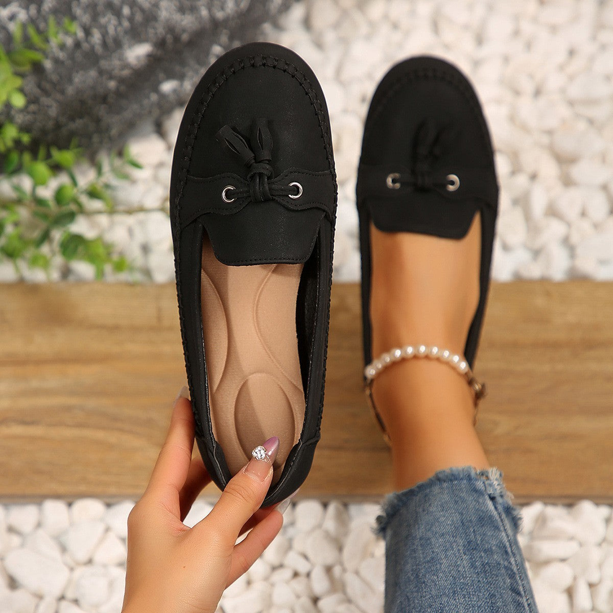 Women's Round Head Loafers Fashion Non-slip Soft Comfortable Flats Shoes  casual slippers