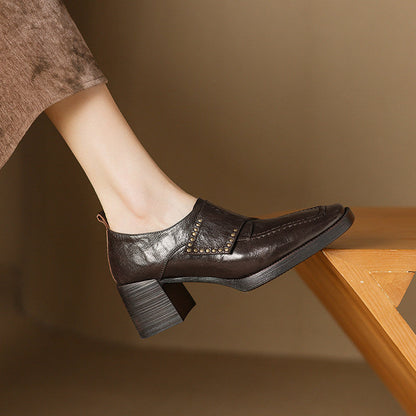 New Springautumn Square-toe Chunky-heel Deep-vamp Pumps In British Style 