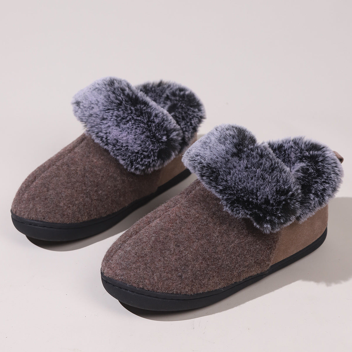 Women’s Felt-Fur Collar Indoor Winter Shoes | Cozy Slip-Ons