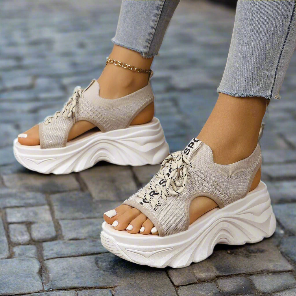 Women's Shoes Fashion Hollowed-out Mid Heel Mesh Sports Platform Sandals  casual slippers