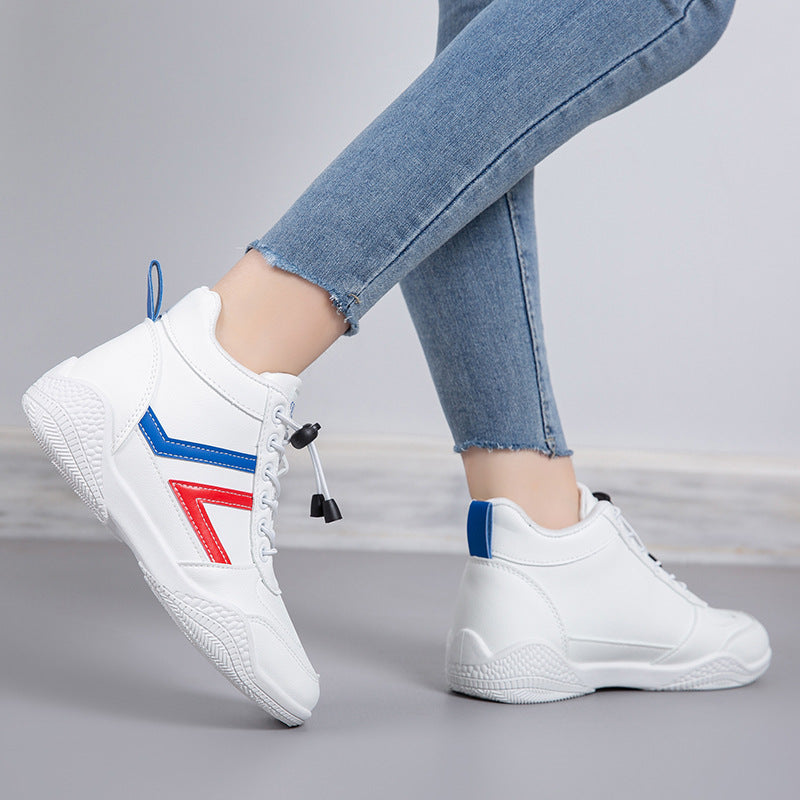 Mid top soft soled white shoes fashionable shoes anti slip and wear-resistant sports shoes for women  walking shoes