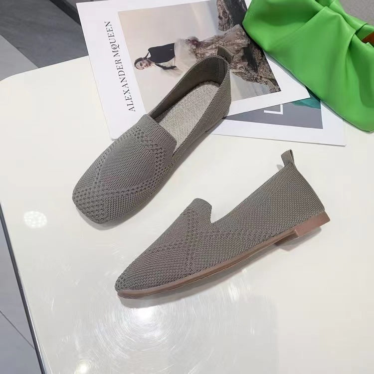 Women's Low-cut Square Toe Flat Bottom Sneaker  walking shoes