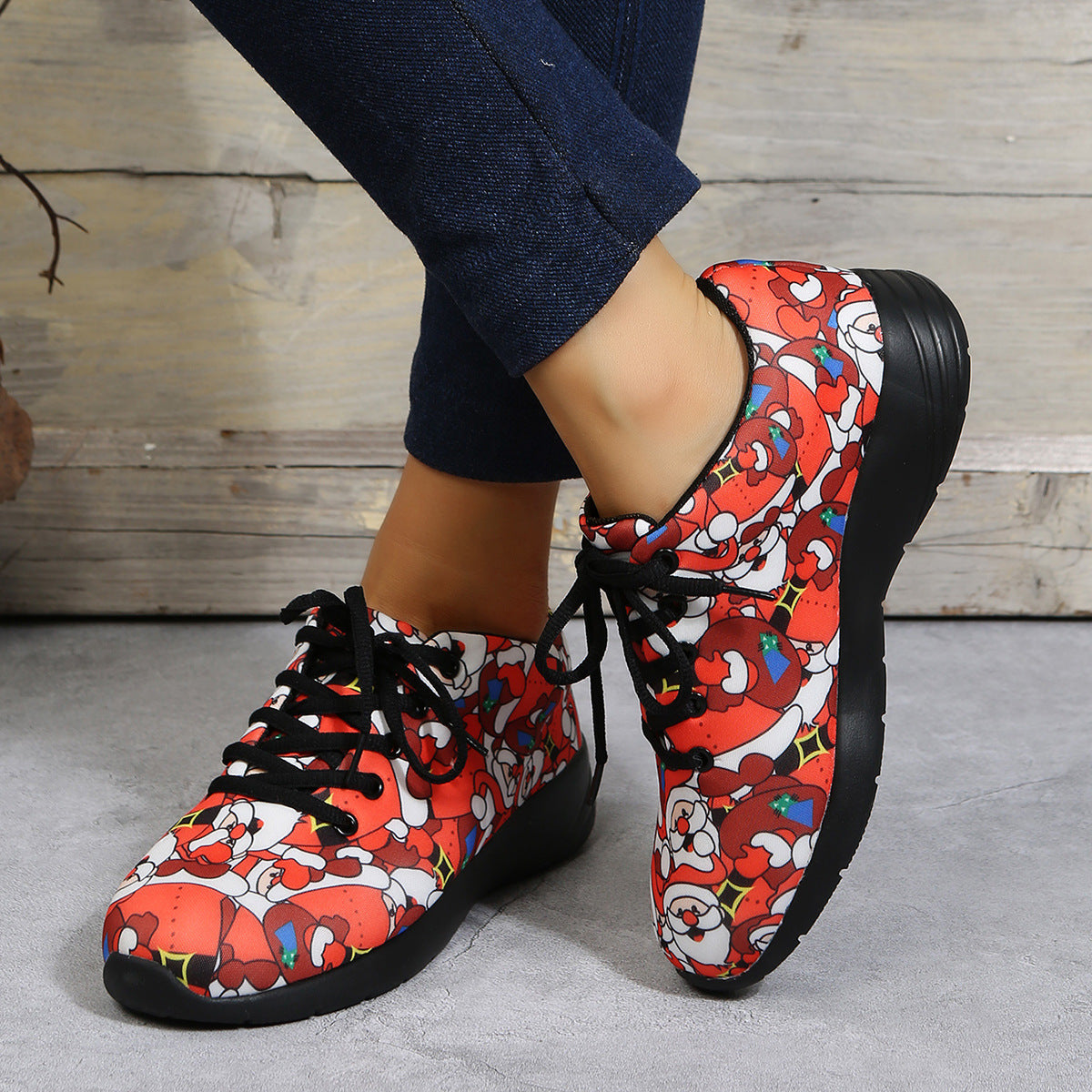 Women's Floral Santa Claus Sneakers And Nude British Lefu Shoes For Women  Sneakers