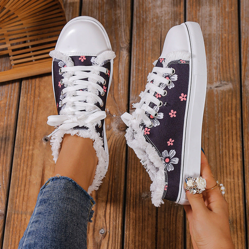 Spring And Autumn New Casual All-match Flat Lace-up Plus Size Low-top Canvas Shoes For Women  Sneakers