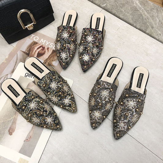 Baotou Half Slippers Women Flat Pointed Lazy Sandals And Slippers  casual slippers
