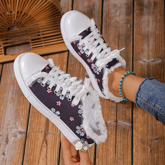 Spring And Autumn New Casual All-match Flat Lace-up Plus Size Low-top Canvas Shoes For Women  Sneakers