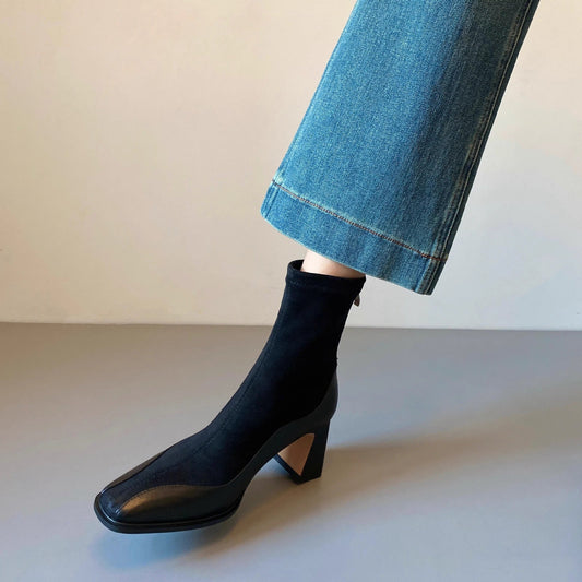 Retro New Chunky Heel High Heel Short Boots Women  Boots