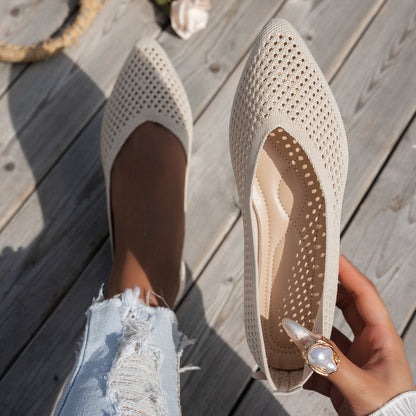 Womens Solid-Colored Pointed-Toe Flat Shoes Casual Fabric Flyknit Loafers 