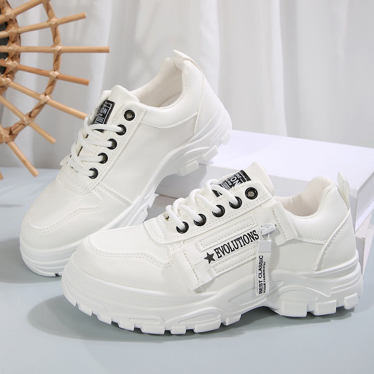 Lace-up Sports Shoes With Side-Zipper Design Fashion Thick-soled Round-toe Casual Shoes For Women Sneakers  walking shoes