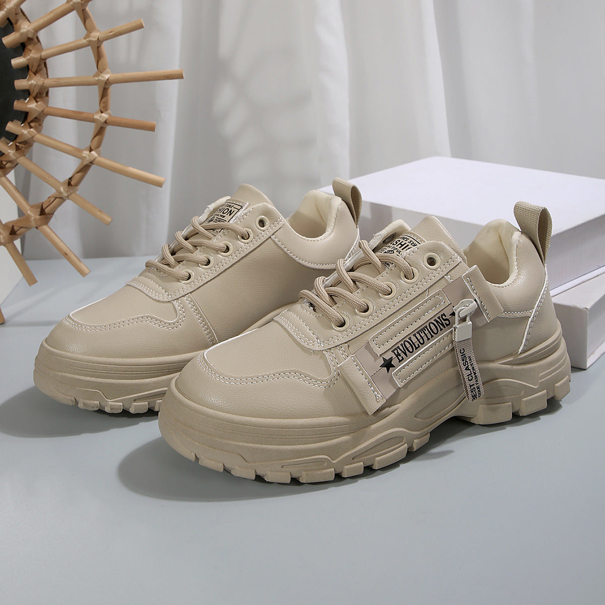 Lace-up Sports Shoes With Side-Zipper Design Fashion Thick-soled Round-toe Casual Shoes For Women Sneakers  walking shoes