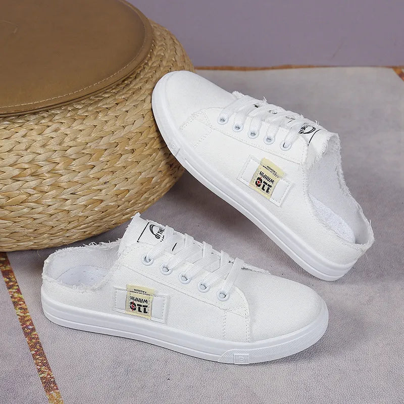 Frayed Hem Lace Up Canvas Sneakers  Sneakers