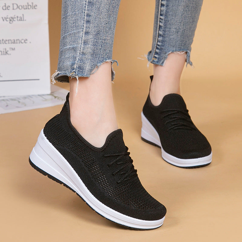 Mesh shoes women's inner height shoes breathable mesh surface slip resistant soft sole comfortable casual shoes  walking shoes