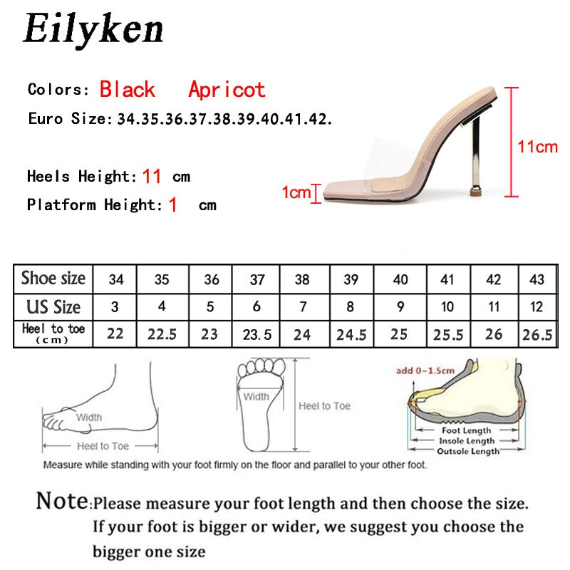 Summer Sexy PVC Transparent Jelly Slippers Slides Square Toe Metal High Heels Women's Stiletto Sandals Shoes Size 35-42  casual slippers