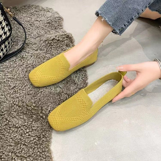 Women's Low-cut Square Toe Flat Bottom Sneaker  walking shoes