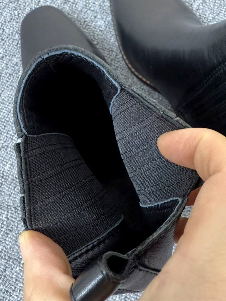 Mid-heel Chunky-heel Retro Square-toe Matte Leather Womens Boots 