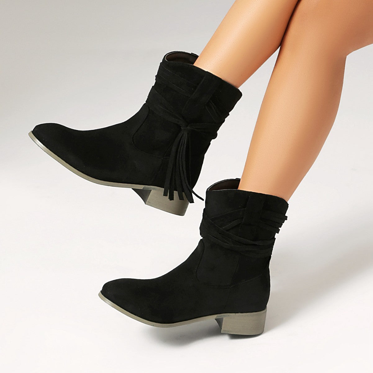 Short Boots Round Toe Foreign Trade Suede Tassel Women's Shoes  Boots