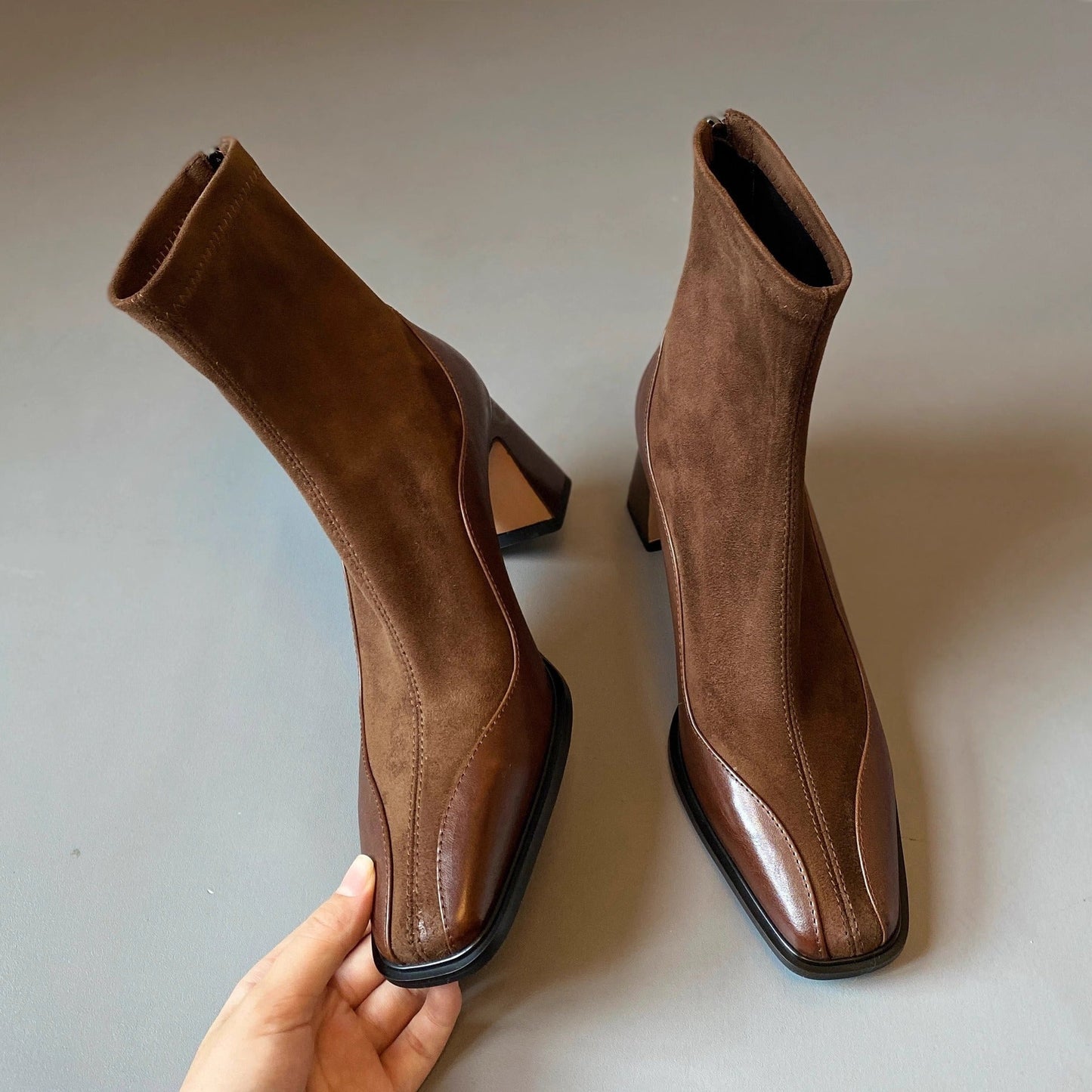 Retro New Chunky Heel High Heel Short Boots Women  Boots