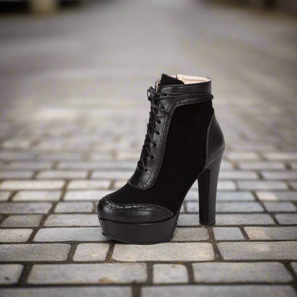 Women’s High Heel Martin Boots – Round Toe, Low-Cut Ultra Heel Fashion Booties CJ